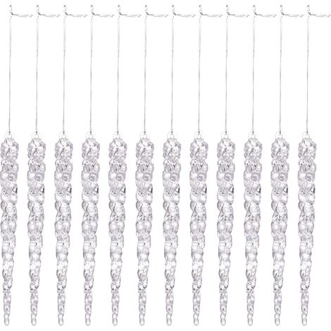 24 Acryl-Kristallornamente, 13 cm, hängende Eiszapfen mit 30 m Draht, Weihnachtsbaumschmuck (1/5)