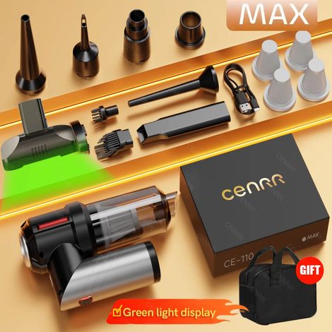 (MAX Noir 4hepa L) Mini aspirateur de voiture 998000PA, puissant, sans fil et portable, idéal pour la maison et comme souffleur portatif. (1/4)