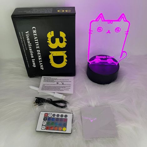 Tablette d'écriture LED multicolore avec rétroéclairage RGB - effaçable - télécommande et marqueur inclus - forme chat (1/5)