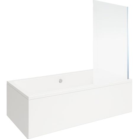 Bañera rectangular VitrA Neon de 180x80 cm + mampara de baño cromada de perfil recto AURYS Mist 1 + desagüe cromado