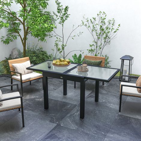 Table Extensible de Jardin Grande Taille dim. dépliées 160 x 80 x 75 cm Aluminium Plateau Verre trempé transparent