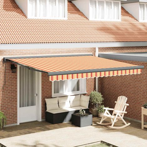 Auvent rétractable jaune et blanc 4,5x3 m tissu et aluminium