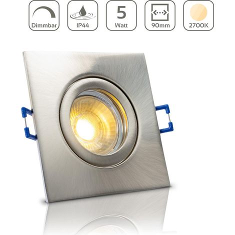 Einbauspot IP44 eckig - Farbe:  Edelstahl-gebürstet - LED Leuchtmittel:  GU10 5W warmweiß dimmbar