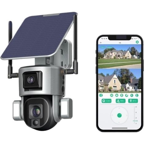 Caméra de sécurité à Domicile 4K 8MP Solaire 4G caméra extérieure Double écran 10X Zoom Optique bidirectionnel Audio Couleur Vision Nocturne CCTV Surveillance caméra IP(WiFi 10XZoom 64GB) (1/5)