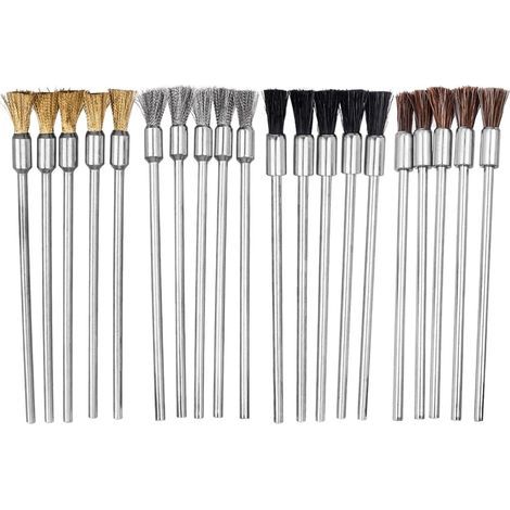 20 mini cepillos de alambre, cepillos para taladro con forma de bolígrafo, cepillos de latón, 4 estilos para limpieza, descontaminación, desbarbado y eliminación de óxido y corrosión. (1/5)