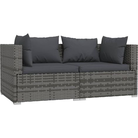 Canapé 2 places avec coussins,Sofa pour Salon,Banquette Gris Résine tressée352494 (1/5)