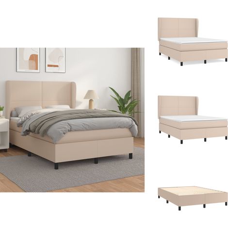 Sommier à lattes de lit avec matelas Cappuccino 140x200 cm - Lit Plateforme - Lit Double - Lit Capitonné - Literie - Chambre À Coucher (1/5)