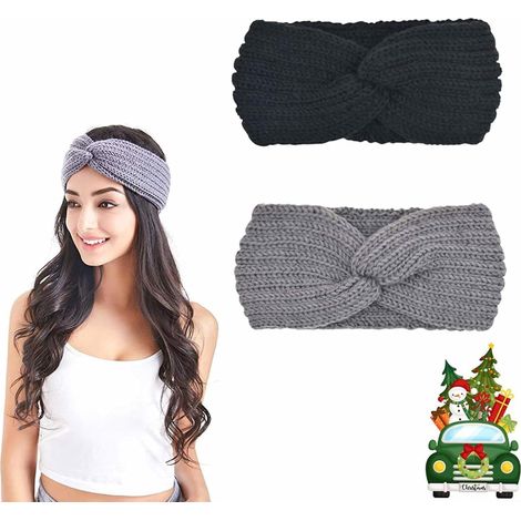Bandeaux Hiver, Bandeau Uni pour Femme, Hiver Bandeaux d'Hiver en Tricot, Bandeau Cheveux Femme, Oreille Réchauffeur Bande Cheveux, Serre-tête en Tricot D'hiver, 2 Pièces (1/5)