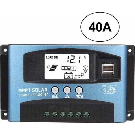 40A Solar Charge Controller, 12V/24V Intelligent Regulator with LCD Screen and USB Port (40A)