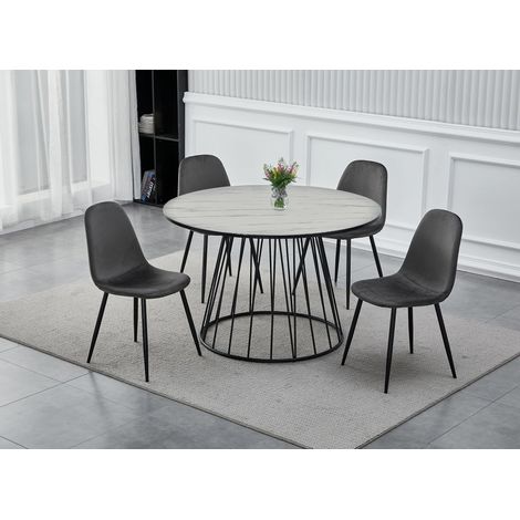 Deco In Paris – Table à manger ronde effet marbre blanc 120cm – Pied central en métal noir – Design contemporain pour salle à manger