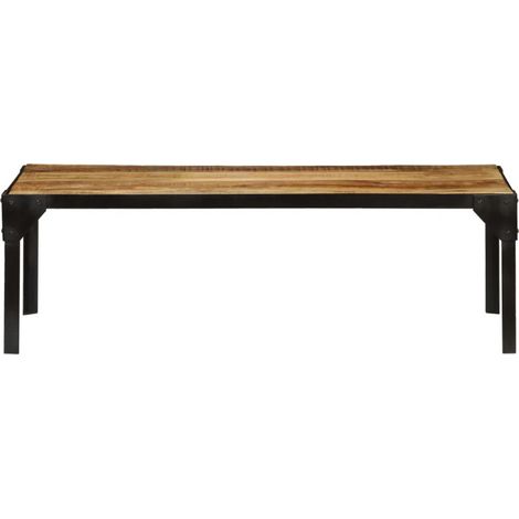 Table basse rectangulaire manguier massif foncé et métal noir Maneci (1/5)
