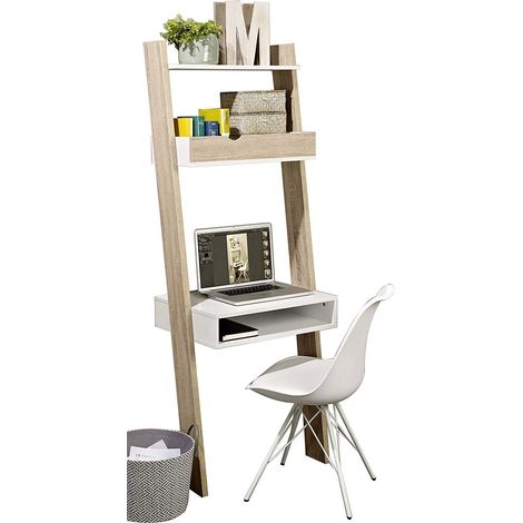 Sobuy – Bibliothèque étagère de rangement FRG111WN avec bureau cubique – Dimensions L65xP40xH179cm – Panneau de copeaux – 2 étagères intégrées