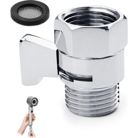 Absperrventil für Duschkopf, Wasserabsperrventil, 1/2-Zoll-Wasserabsperrventil, Messing-Ersatzteil G 1/2, poliertes Chrom, für Duschköpfe, Handbrausen und Duscharme (1/5)