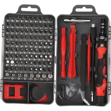 Jeu de Tournevis de précision, Jeu de Tournevis 115 en 1 Outil à Main de retrait de réparation de téléphone de Montre Multifonctionnel (Rouge) (1/5)