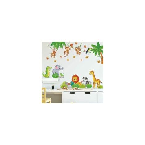 Stickers muraux animaux mignons de dessins animés pour enfants, lion, singe, girafe, éléphant, zèbre, crocodile, toucan amovibles, décoration à faire soi-même pour chambre de bébé, chambre à coucher, (1/5)