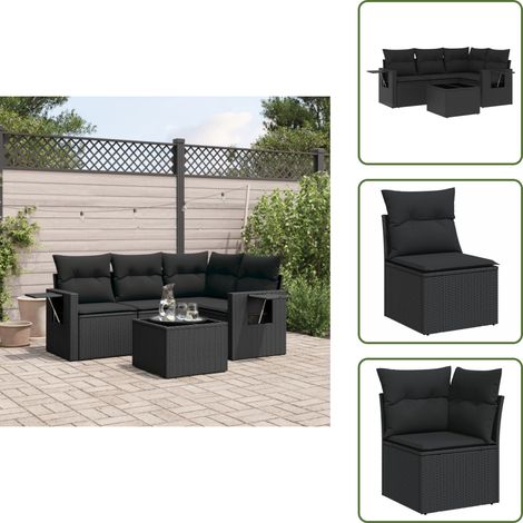 Salon de jardin 5 pcs avec coussins noir résine tressée - Ensemble Salon De Jardin - Meuble De Jardin - Salon D'extérieur - Résine Tressée - Rotin Synthétique (1/5)