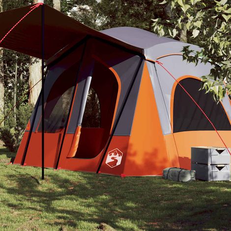 vidaXL Tente de camping de cabine 5 personnes gris orange imperméable (1/5)