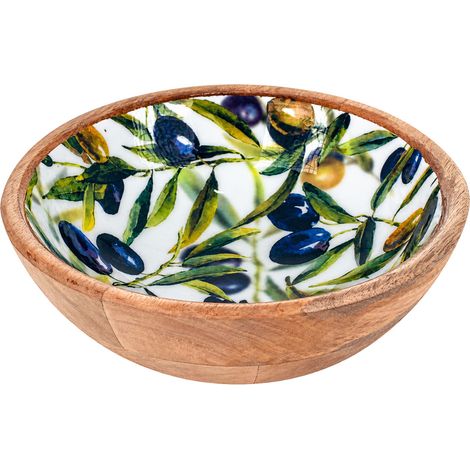 Bol en bois de manguier décor olives et olivier 20 cm (1/3)