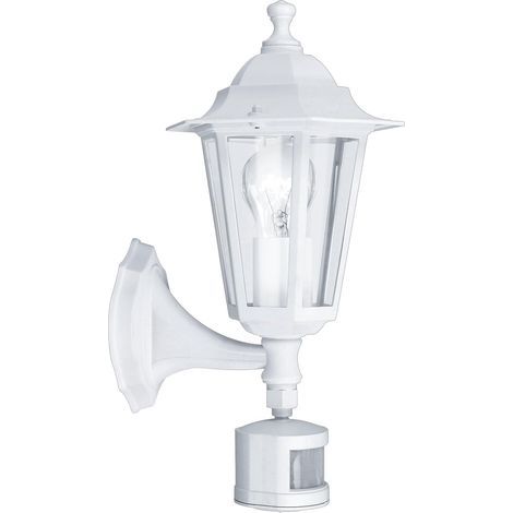 Outdoor wall light, 120° motion detector, white cast aluminum, glass, E27 socket, IP44, garden/terrace (1/5)