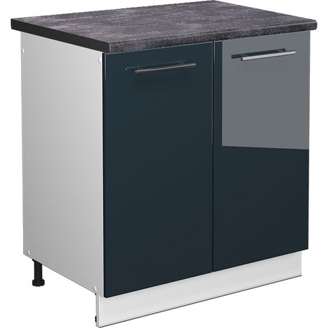 Armario bajo para fregadero Fame-Line, Azul oscuro alto brillo, 80 cm , ET Antracita, Vicco