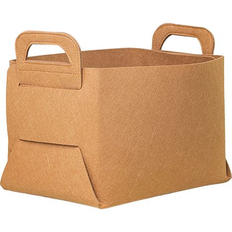 Panier de rangement en feutre marron, grande capacité, pliable, avec poignées de transport, idéal pour l'organisation de votre buanderie ou de votre placard. (1/5)