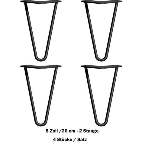Pieds de table en épingle à cheveux, pieds de meubles en métal lourd de 8 pouces / 20 cm, noirs, avec patins de protection du sol et vis, adaptés aux tables basses, tables d'appoint, armoires, armoire