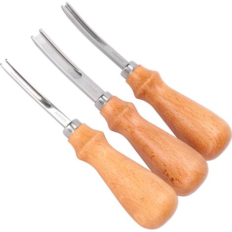 Kit de finition professionnel 3 pièces pour cuir avec manche en bois, idéal pour le bricolage et la découpe du cuir. (1/5)
