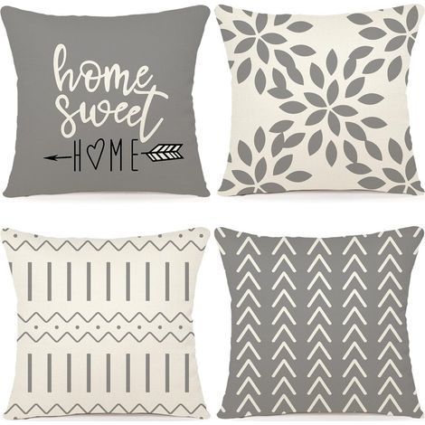 Lot de 4 Housse de Coussin Décoratif Canapé Taie d'oreiller Decoration en Lin d'extérieur pour Chambre, canapé, Chaise, Lit,Jardin 45x45CM, Gris (1/5)