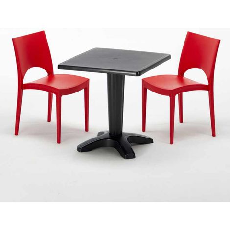 Schwarz Quadratisch Tisch und 2 Stühle Farbiges Polypropylen-Innenmastenset Grand Soleil Paris Aia - Rot