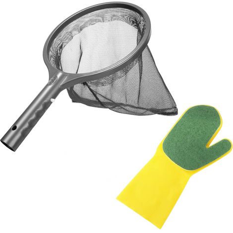 Kit de nettoyage pour piscine et spa (2 pièces) comprenant une épuisette, un gant éponge et un épuisette.