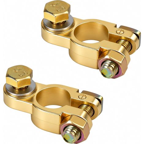 Lot de 2 bornes de batterie universelles avec boulons - 12 V - 24 V - Bornes de batterie de voiture - Adaptateur de borne de batterie - Bornes de connexion pour voiture, camping-car, caravane, bateau (1/5)