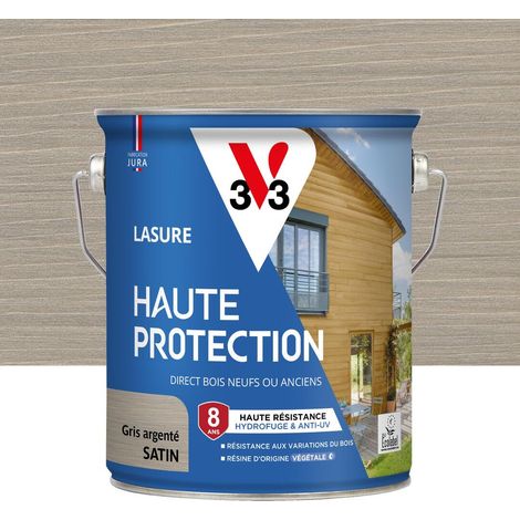 Lasure Bois extérieur Gris argenté satin - Protection 8 ans - résistance hydrofuge et anti-UV - Résiste aux variations du bois - résine d'origine végétale - 2,5L (1/4)