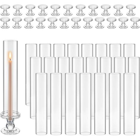 Mophorn 24er Set Glaszylinder für Kerzen, Hurricane-Kerzenhalter 60x390mm, Kerzengläser aus Borosilikatglas, Bodenlose Kerzenhüllen mit Ständer, Kerzenhalter für Hochzeit und Weihnachten (1/5)