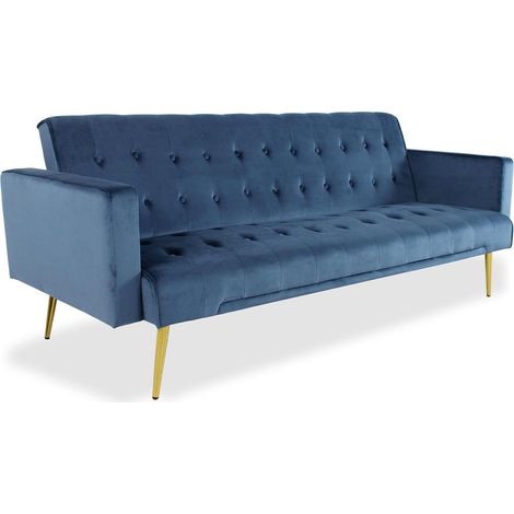 Canapé Convertible Velours "Tybio" 191cm Bleu (1/5)