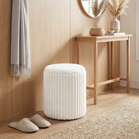 Pouf contenitore con coperchio reversibile, moderno pouf in velluto a coste per soggiorno e camera da letto, bianco (1/5)