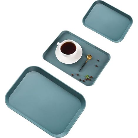 Lot de 3 Plateau de Service, Plateau Plastique Rectangulaire, Plateaus de Service Plastique, Plateaus Antidérapant Rectangulaire, Cafés Rectangle Plateaux, Réutilisable, pour Cuisine (Vert) (1/5)