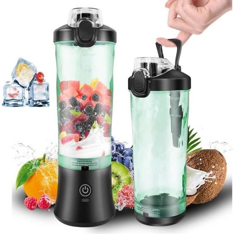 DAYPLUS Mini-Tragbarer Mixer, 600 ml elektrischer Mixer mit 1 Becher, 4000 mAh USB-Akku, für Frucht-Smoothies und Shakes (1/4)