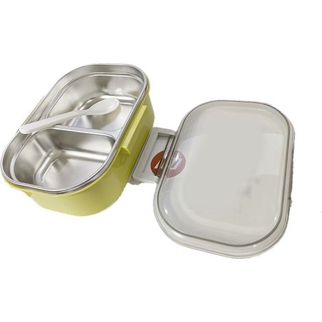 Lunchbox aus Edelstahl, koreanischer Stil, 2 Fächer, Bento-Box aus Metall für Kinder, Erwachsene, Schulkinder, Büroangestellte, chartreusegrün (1/5)