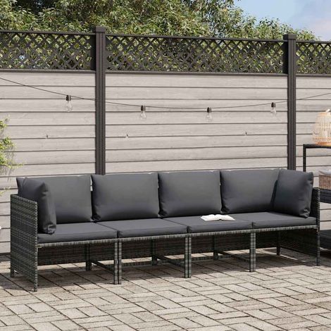 Canapé fixe 4 places de jardin, Canapé d'extérieur, Meuble de jardin, avec coussins Gris Résine tressée OIB6138E (1/5)