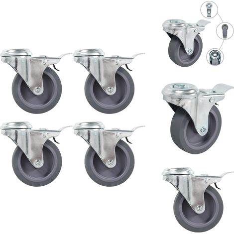 Lenkrollen mit Bolzenloch und Doppelbremsen 4 Stk. 75 mm - Lenkrollen - Rollensatz - Schubladenführung - Schwerlastrollen - Industrierollen (1/5)