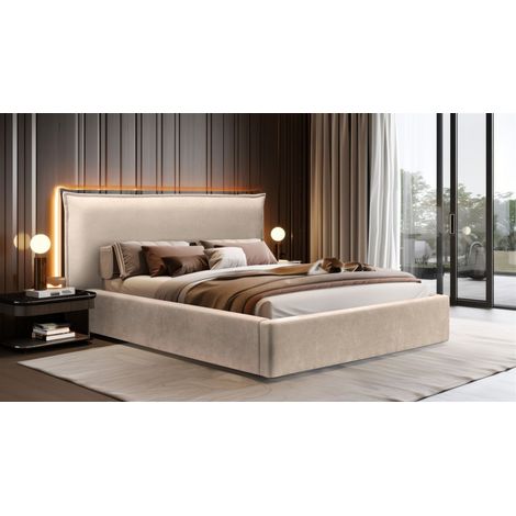 Polsterbett Doppelbett Bett AMADA 180x200cm in Stoff Ditra Hellbeige (1/5)
