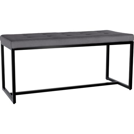 Banco tapizado de 100 cm de estilo de diseño con asiento acolchado en terciopelo gris oscuro y estructura de metal negro 100008576 (1/5)