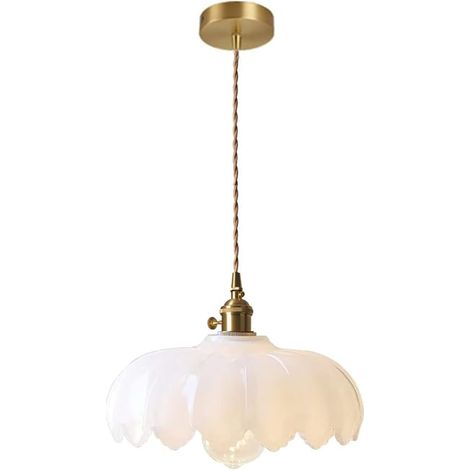 Lustre en verre de style campagnard vintage, sans source lumineuse, couleurs blanc, vert et aneth. (1/5)
