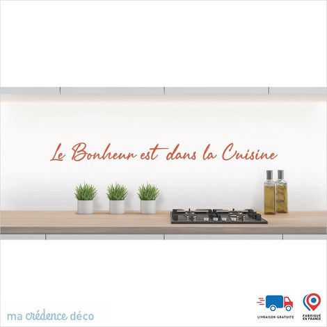 Crédence : Le bonheur est dans la cuisine 1 - Couleur Rouge saumon - Alu composite - 120 - 60 (1/3)