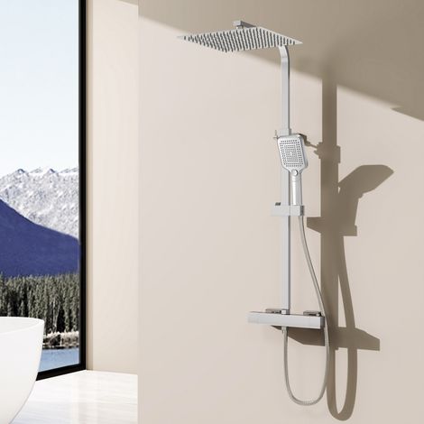DUSCHPARADIES Quadratisches Duschsystem mit Thermostat und 300-mm-Kopfbrause