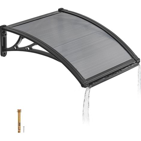 Auvent de Porte d'Entrée 61x60 cm Marquise de Porte Extérieur Polycarbonate pour Fenêtres de Porche Balcon, Protection contre la Pluie, la Neige, le Soleil, avec Drainage, Support ABS, Gris Fumé (1/5)