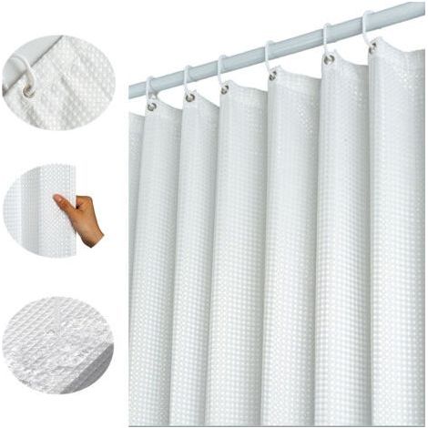 ALLIANDIS100x180CM (Blanc) Rideau de Douche Gaufre avec Anneaux en Métal Rideau de Douche Baignoire Anti Moisissure Tissu Rideau Salle de Bain Robuste pour Baignoire Cabine de Douche, Ourlet Lesté (1/5)