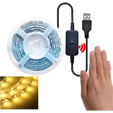 Bande LED détecteur de mouvement 3m blanc chaud, lumière d'ambiance flexible pour placard, escalier ou cuisine, alimentation USB 5V