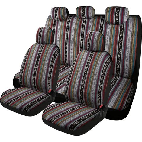 Set di 9 coprisedili a sella – a righe – traspiranti e lavabili – universali – compatibili con airbag – per berline, SUV e camion (1/4)