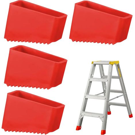 Lot de 4 Pieds d'échelle, Caoutchouc, Antidérapant, Rouge, 50x20mm, Pour Échelles Télescopiques et en Bois (1/5)